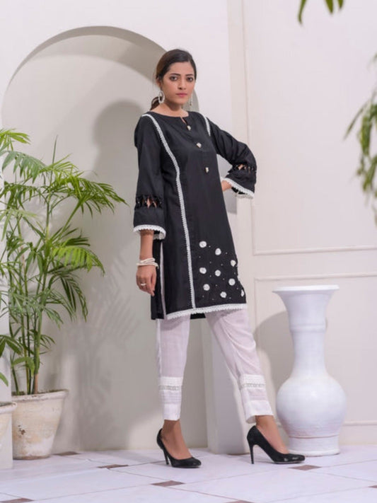 Black and White-Ruby's Couture Cotton Stitched 3-Piece Suit-Alene Black