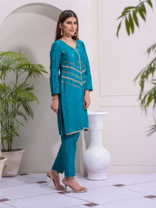 Green-Ruby's Couture Cotton Stitched 3-Piece Suit-Haya