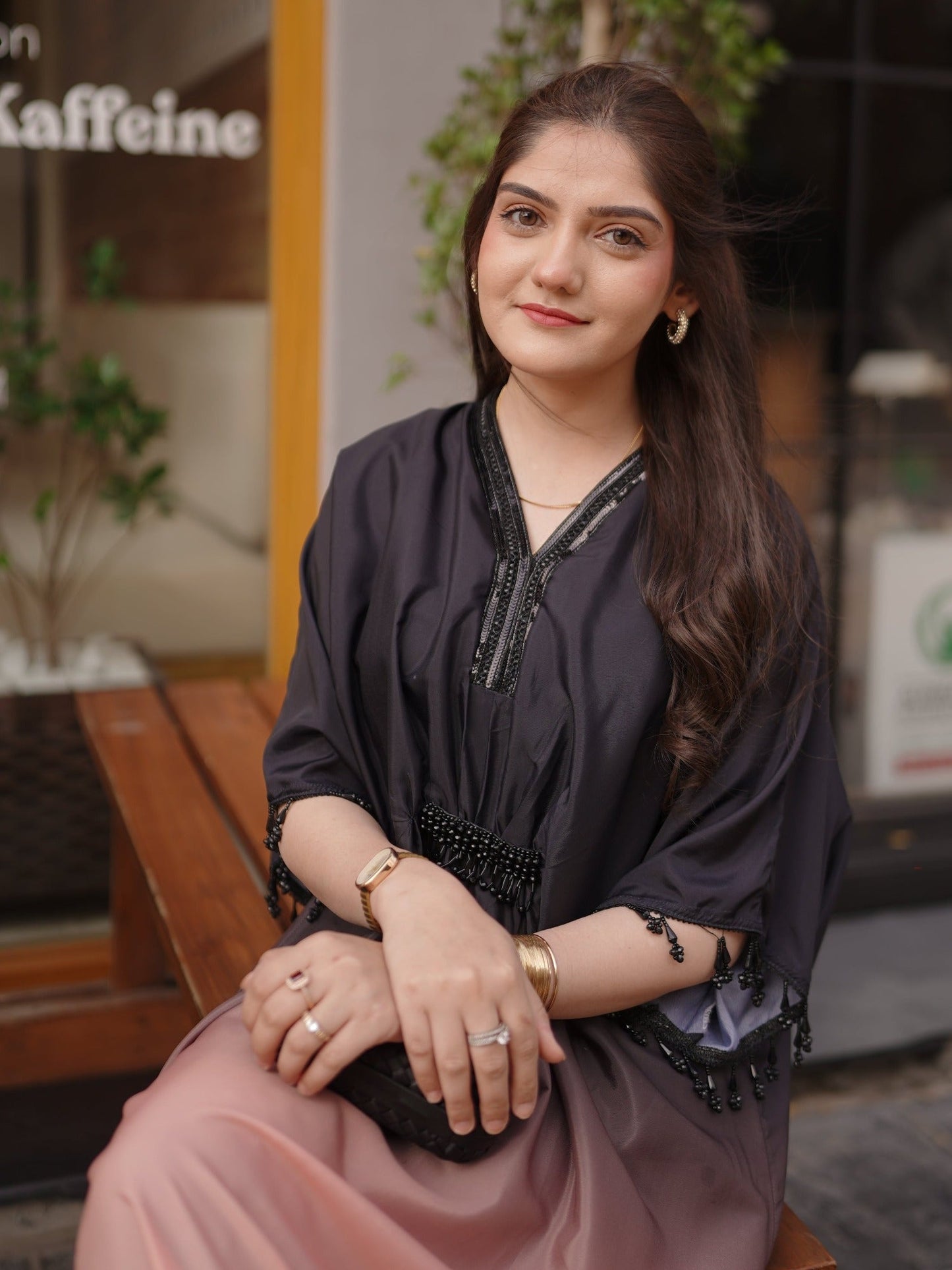 Black Pink MH Cloth House Silk Embellished Kaftan-Dusk Gradient