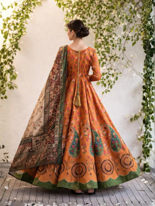 Orange MH Cloth House Blended Lawn Printed 2-Piece suit-Zarfashan
