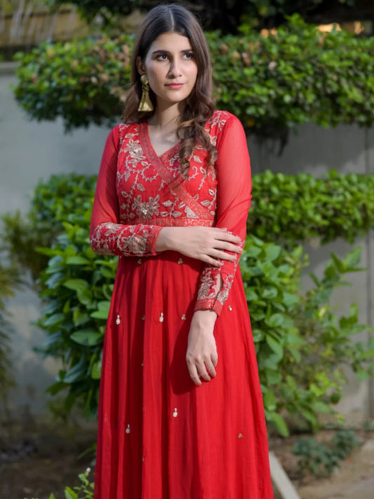 Red-Ruby's Couture Chiffon Embellished Pishwas-Arzoo-e-Dil