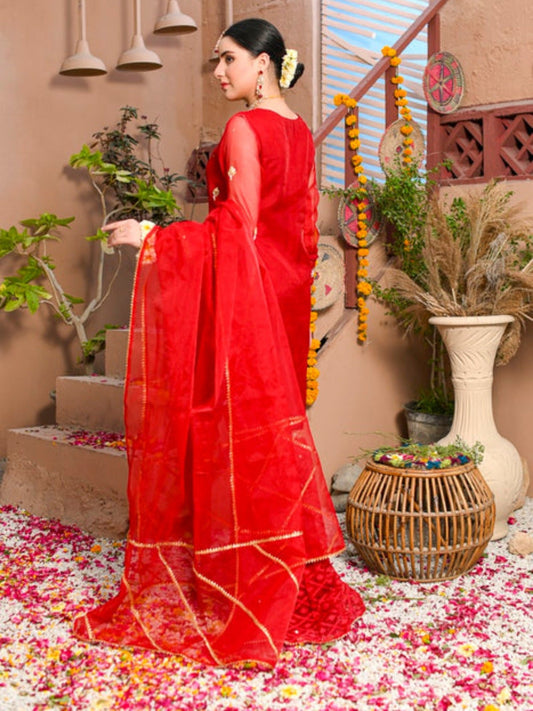 Red-Ruby's Couture Organza Embellished Gharara-Mehr