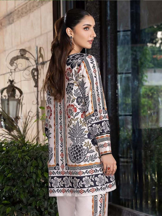 Cream Multi MH Cloth House Blended Lawn Printed Co-Ord Set-Parwana