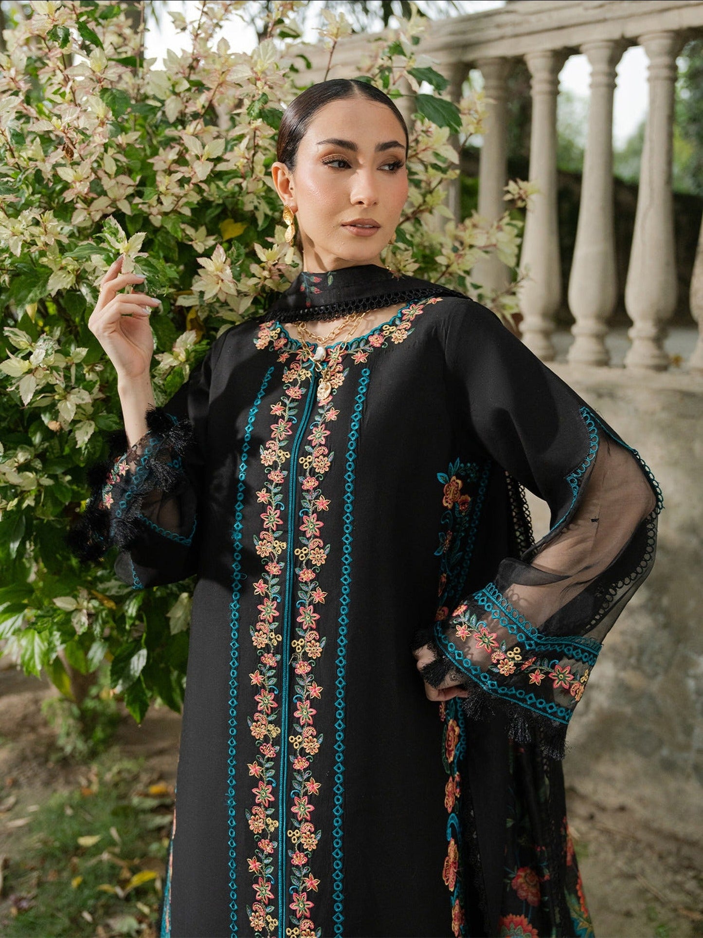 Black Mahnur Amaya Lawn'26 Embroidered Unstitched 3-Piece Suit-MU-06