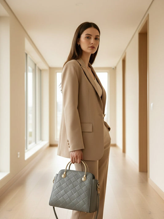 Grey-Zebaish Collection Hand Bag-ZB-055