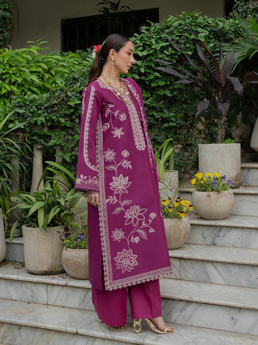 Purple Mahnur Amaya Lawn'26 Embroidered Stitched 3-Piece Suit-MU-10