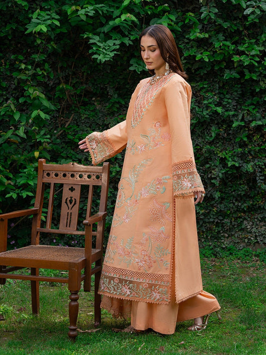 Orange Mahnur Amaya Lawn'26 Embroidered Stitched 3-Piece Suit-MU-12