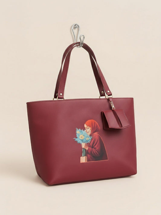 Maroon-Zebaish Collection Tote Bag-ZB-051