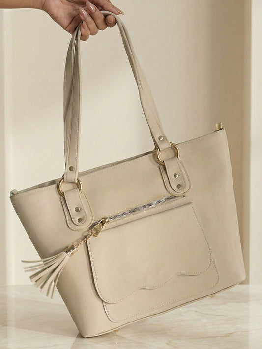 Beige-Zebaish Collection Tote Bag-ZB-044