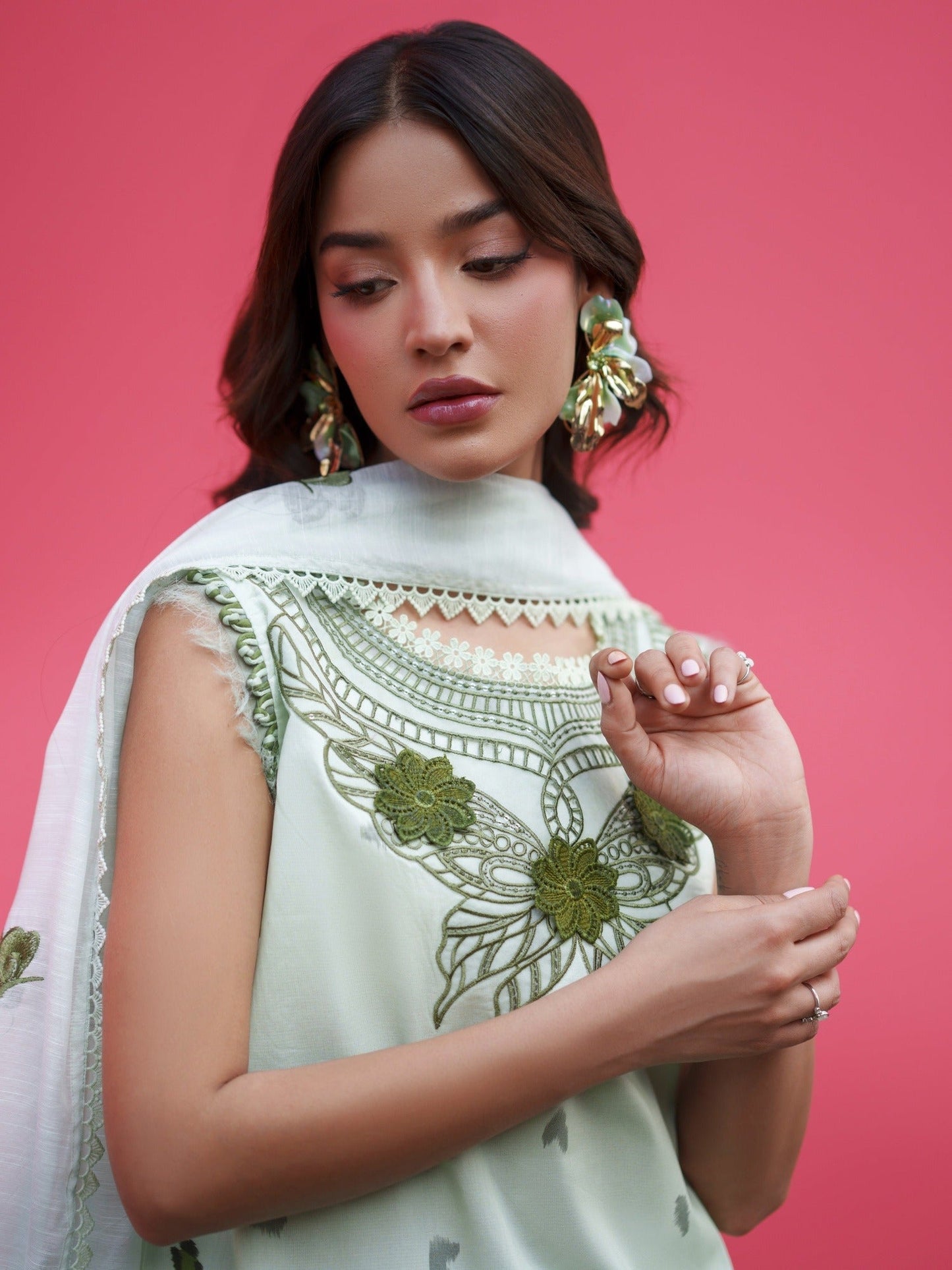 Green Parishay Azmir Printed Lawn '26 Embroidered Unstitched 3-Piece Suit-AZ-03