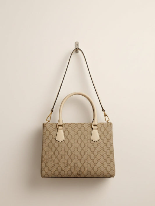 Cream and Brown-Zebaish Collection Hand Bag-ZB-040