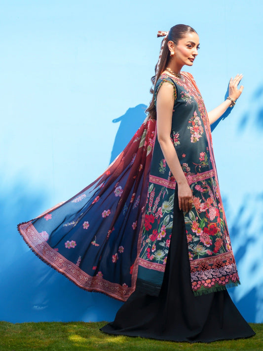 Blue Parishay Azmir Printed Lawn'26 Embroidered Unstitched 3-Piece Suit-AZ-10