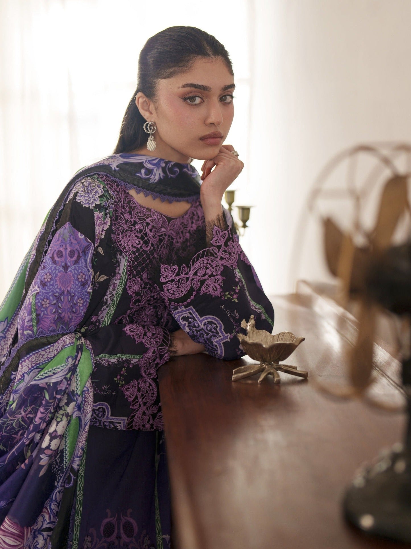 Purple Parishay Azmir Printed Lawn'26 Embroidered Unstitched 3-Piece Suit-AZ-13