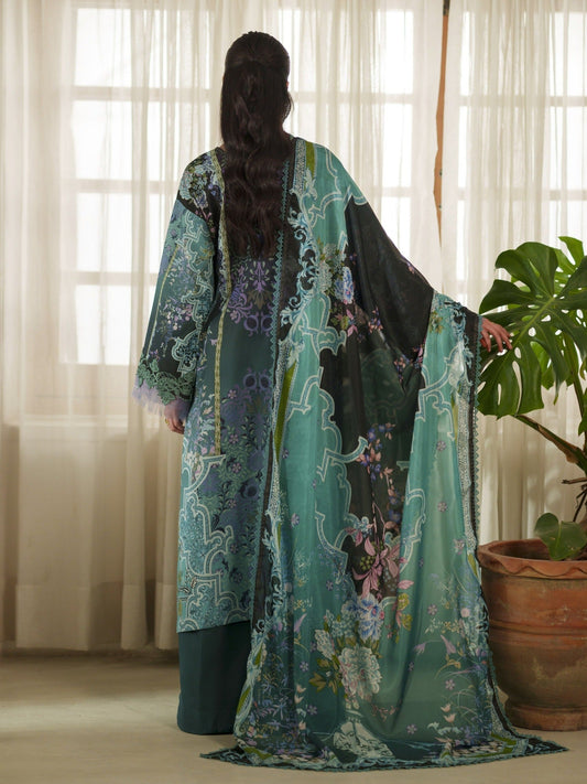 Green Parishay Azmir Printed Lawn'26 Embroidered Unstitched 3-Piece Suit-AZ-14