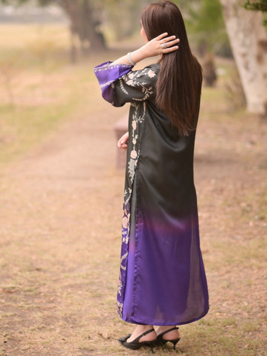 Purple black MH Cloth House Silk Printed Stitched 2-Piece Suit-Husnara