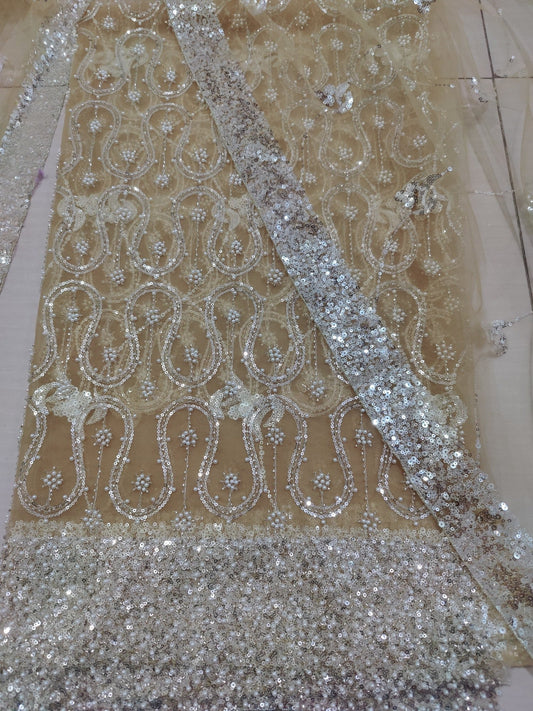 Beige Duas Boutique Net Embellished Unstitched 2-Piece Suit-Style 22