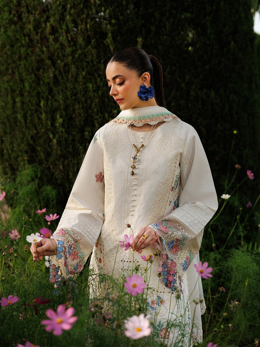 White-Mahnur Morbagh Luxury Lawn'26 Embroidered Unstitched 3-Piece Suit-M-03