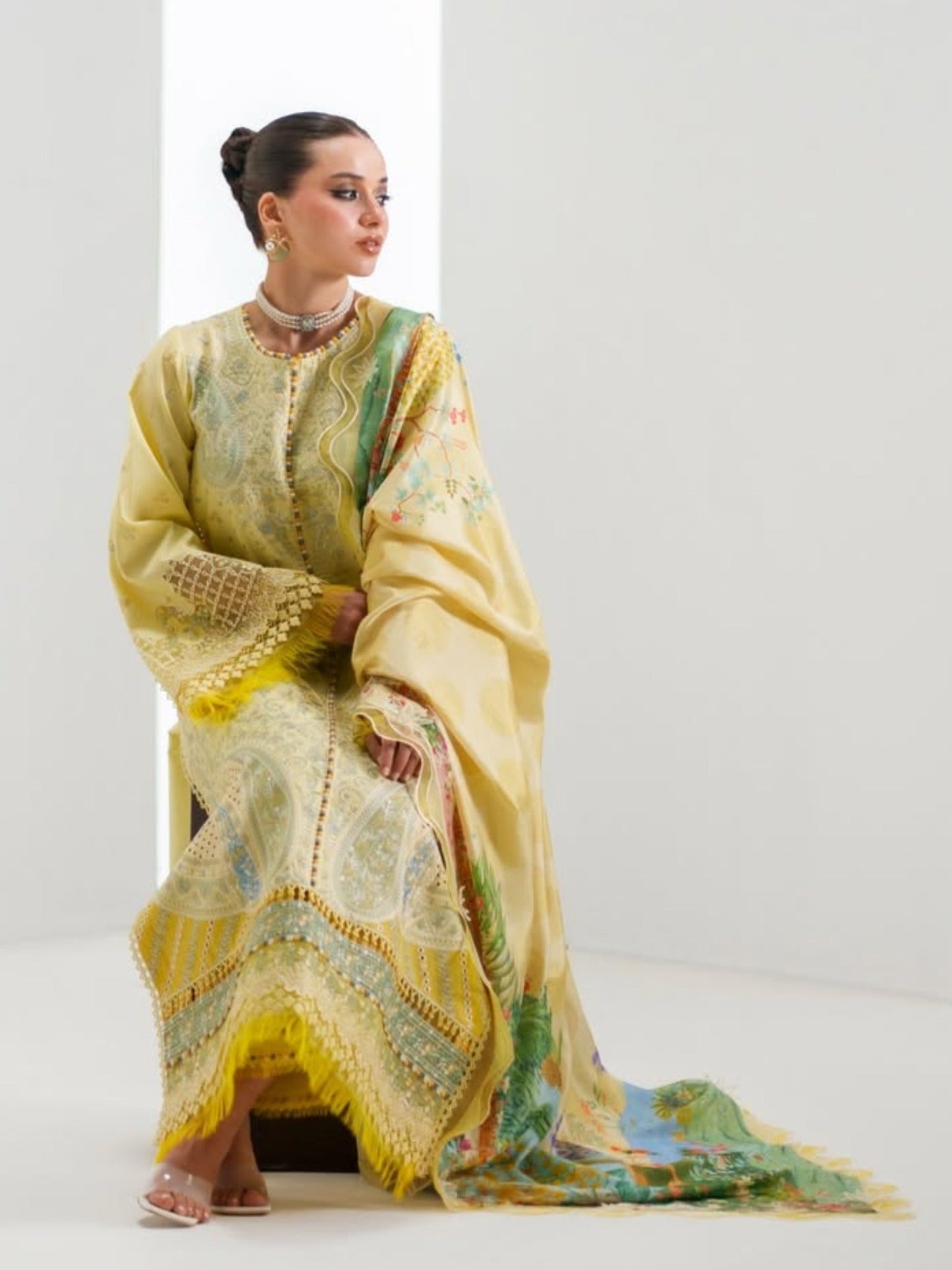 Yellow Binilyas Amour Luxury Lawn'26 Embroidered Unstitched 3-Piece Suit-187-B