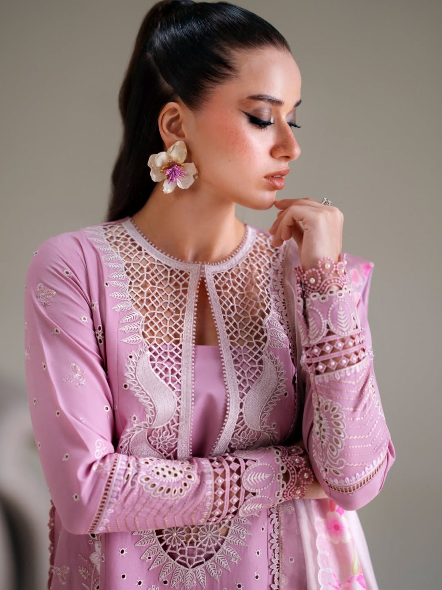 Pink Binilyas Amour Luxury Lawn'26 Embroidered Unstitched 3-Piece Suit-181-B