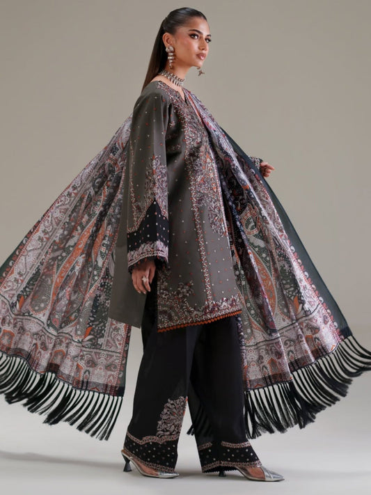 Black Binilyas Amour Luxury Lawn'26 Embroidered Unstitched 3-Piece Suit-182-A