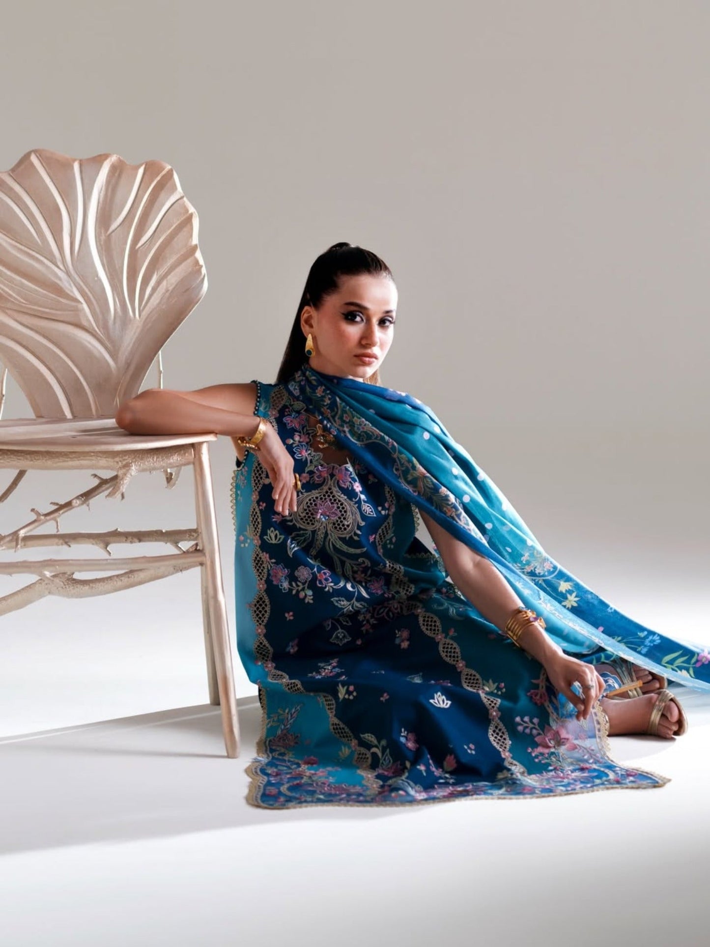 Blue-Binilyas Amour Luxury Lawn'26 Embroidered Unstitched 3-Piece Suit-184-A