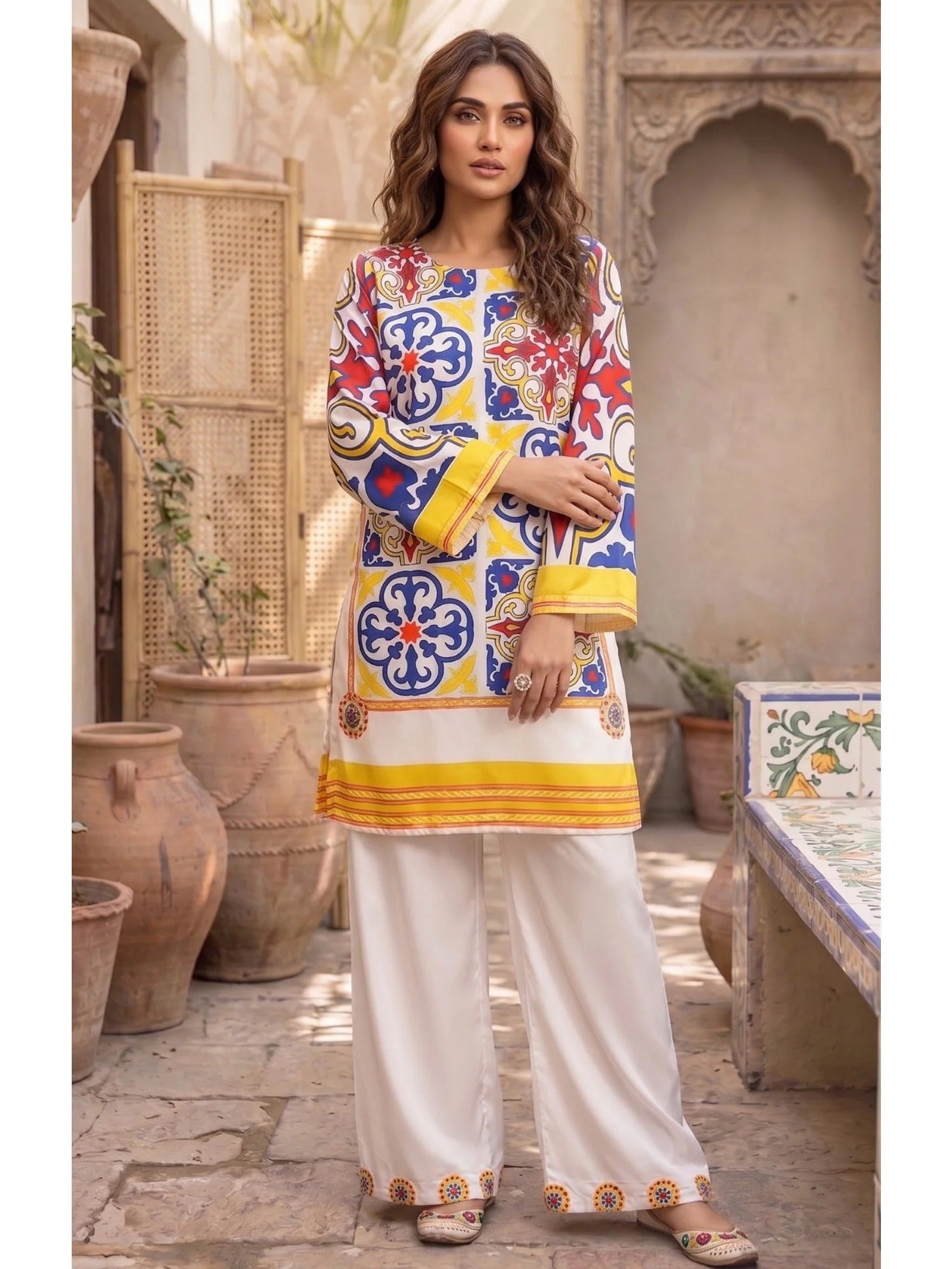Cream Multi Silai Libas Silk Printed Co-ord Set-Sumaira