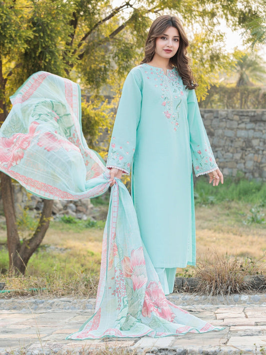 Blue MAK Fashion Isra Lawn Drop'1 Embroidered Stitched 3-Piece Suit-Nerina