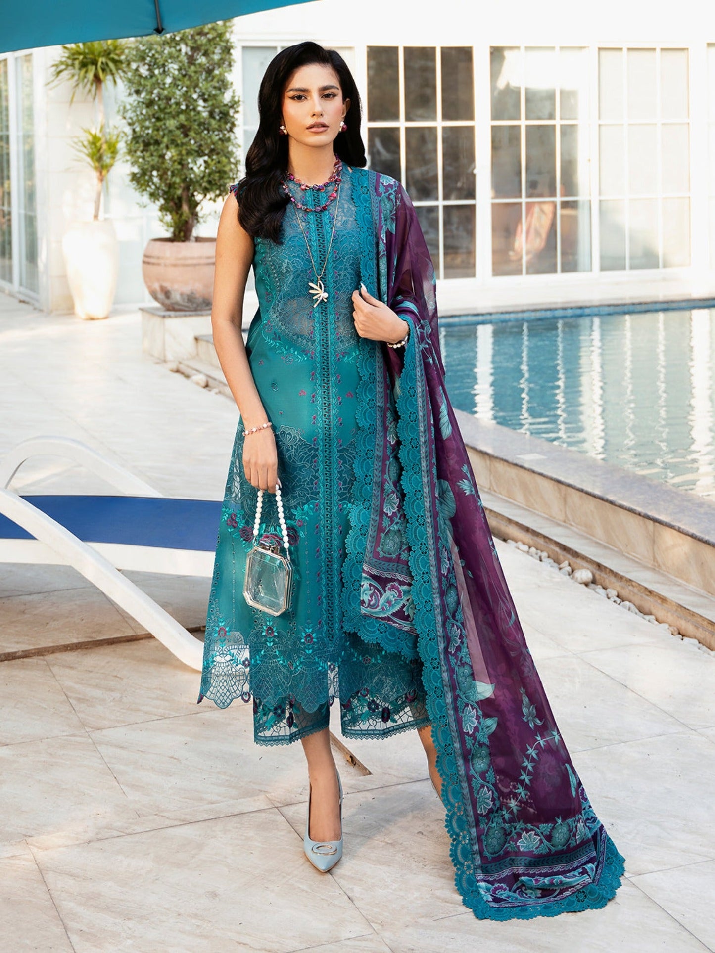 Blue Binilyas Kayra Summer Edit'25 Lawn Embroidered Unstitched 3-Piece Suit-313-A