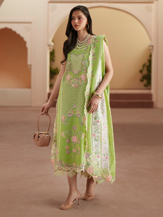 Green Binilyas Mashriq luxury Lawn Embroidered Stitched 3-Piece Suit-D-112-A