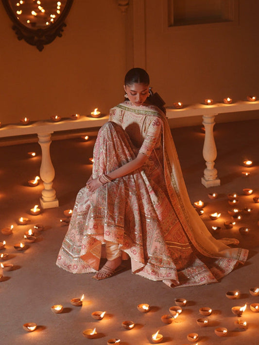 Peach Binilyas Mashriq luxury Lawn Embroidered Stitched 3-Piece Suit-D-115-A