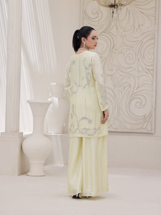 Yellow-Ruby's Couture Noor-e-Zar Shesha Silk Embellished Stitched 3-Piece Suit-Shahi