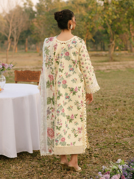 Cream Parishay Ivy Bloom Printkari Lawn Embroidered Unstitched 3-Piece Suit-IVY-06