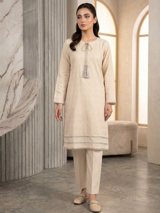 Cream-Bin Shaukat Lawn Brosha Printed Stitched 2-Piece Suit