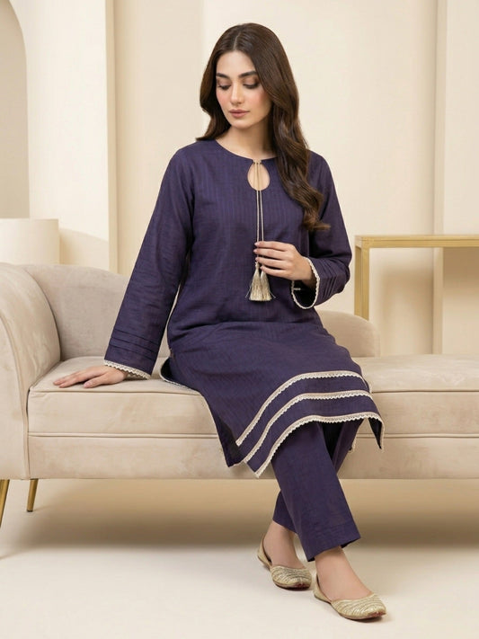 Blue-Bin Shaukat Lawn Brosha Plain Stitched 2-Piece Suit