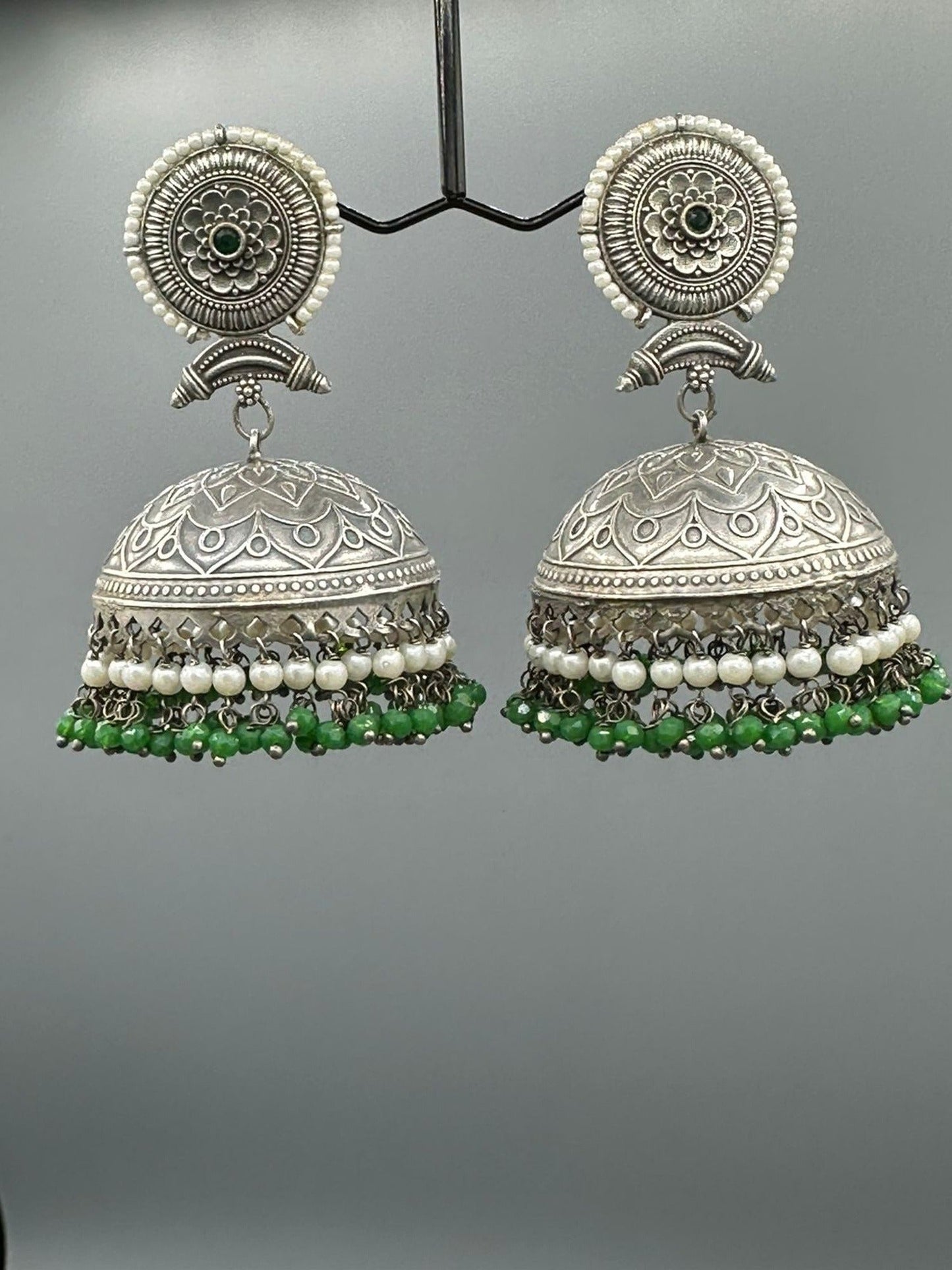 Green and Silver-H&A Jewellery Oxidized Earrings