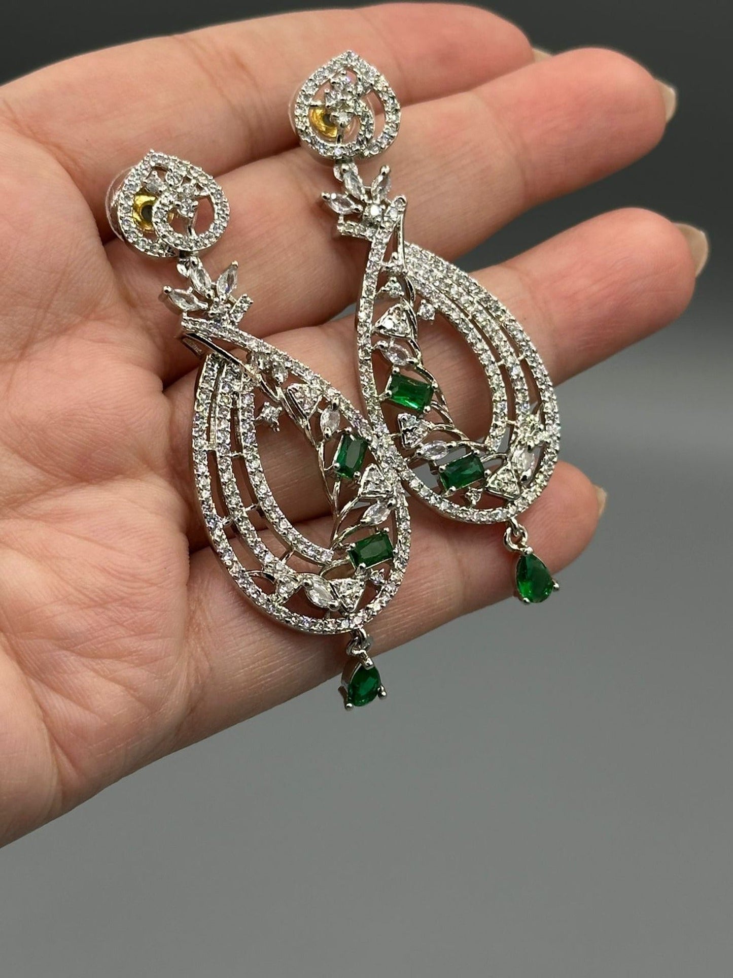Silver and green-H&A Jewellery Earrings