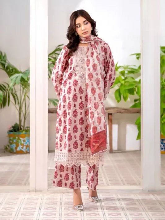 MAK Fashion Lawn Embroidered Stitched 3-Piece Suit-Ruby Rouge