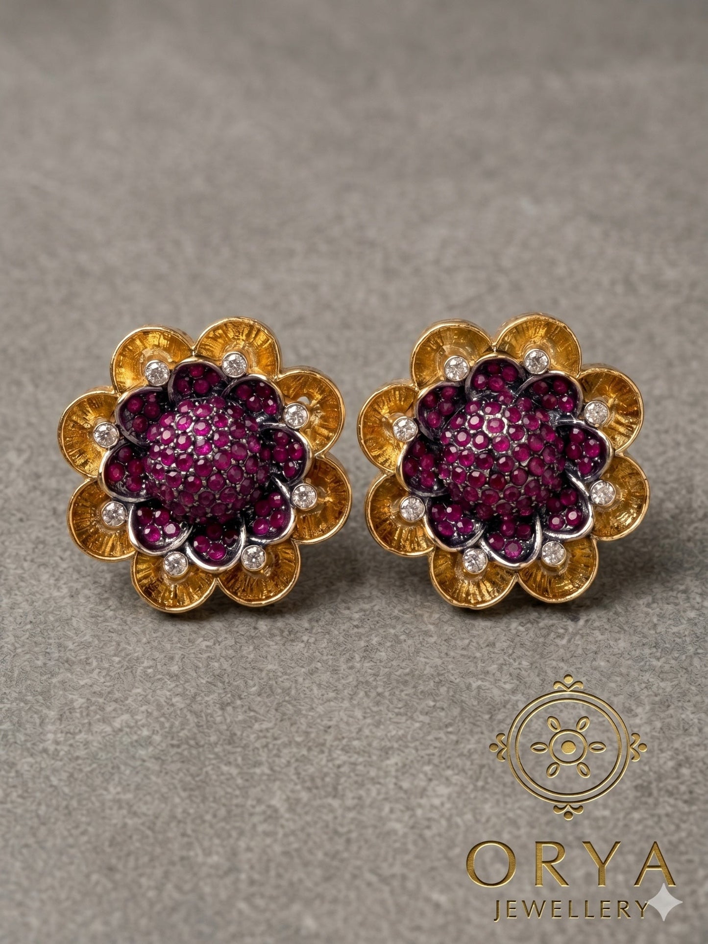 Orya Jewellery Sunflower Stud Earrings-Ruby Red