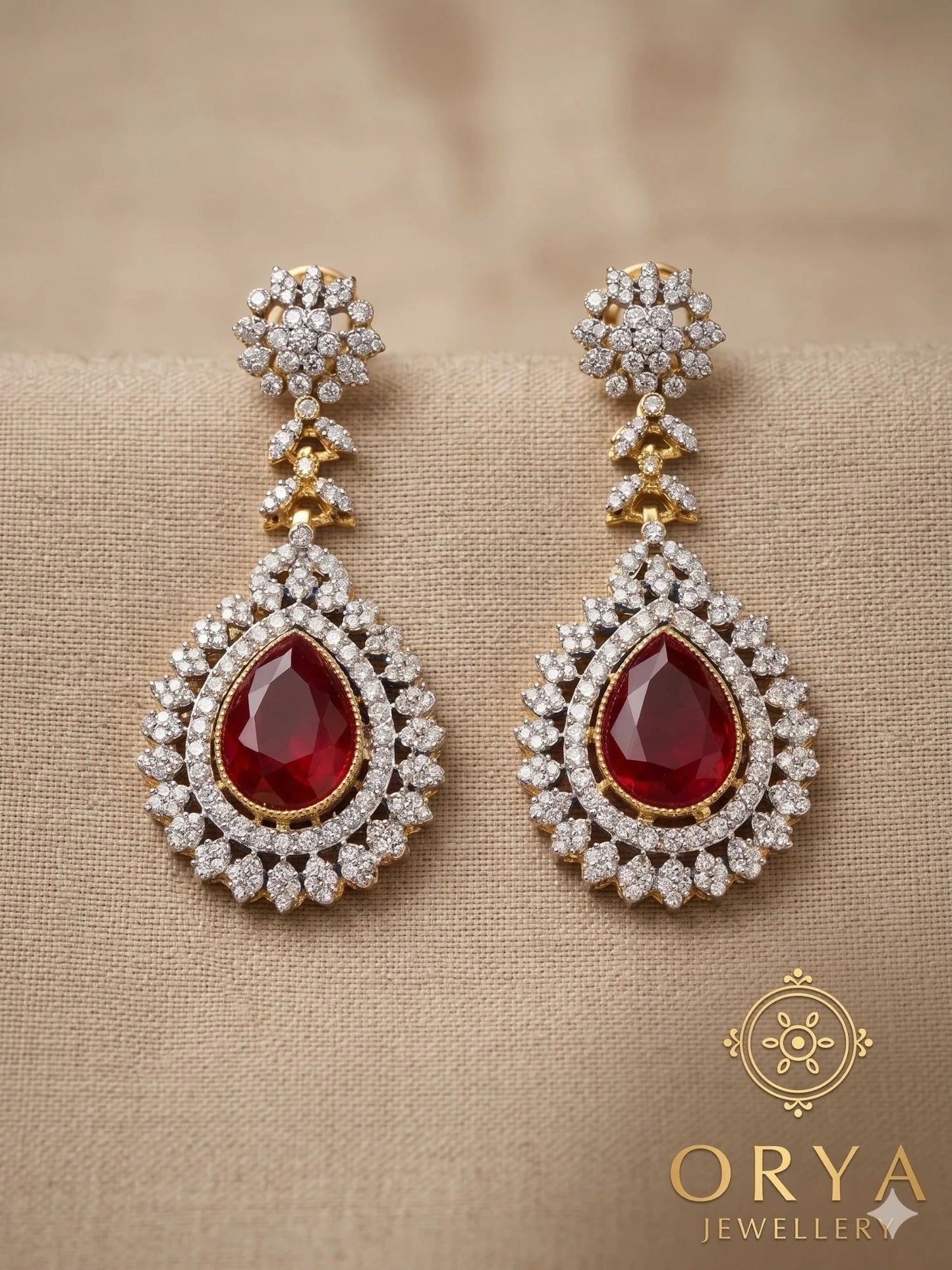 White red and Gold-Orya Jewellery Stud Earrings-Ruby Red-E57