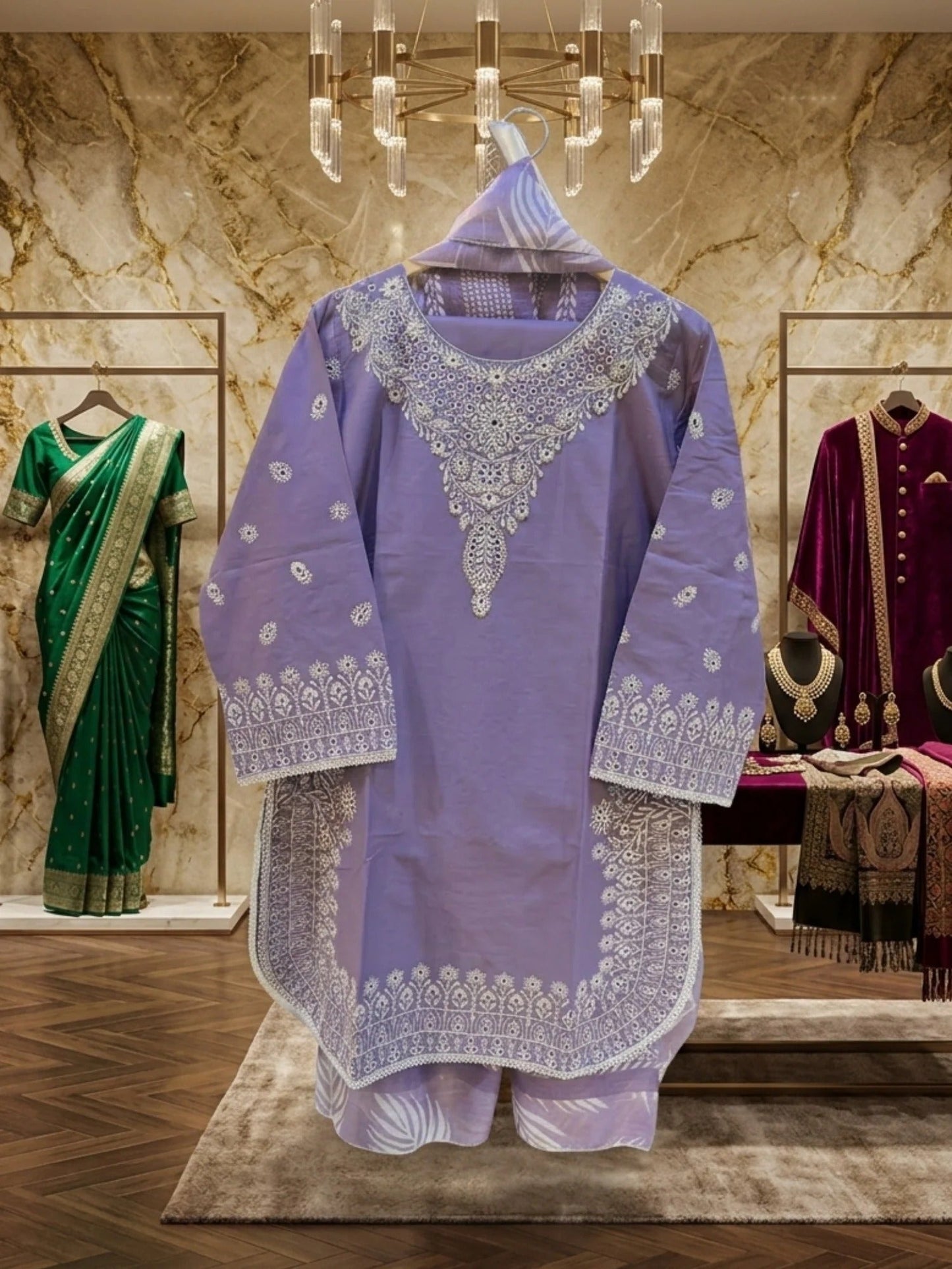 Purple Pyara Jora Lawn Embroidered Stitched 3-Piece Suit-Saibaan