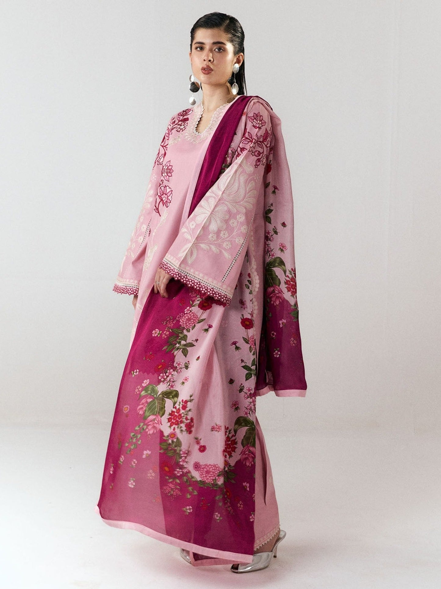 Pink-Jugnu By Hussain Rehar SS26 Edit III Cotton Embroidered Unstitched 3-Piece Suit-Nanya