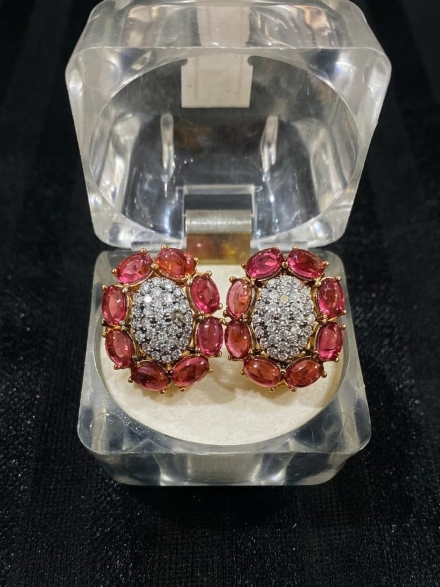 Silver and red-Silver Fashion Hub By Noor Bilal-Stud Earring
