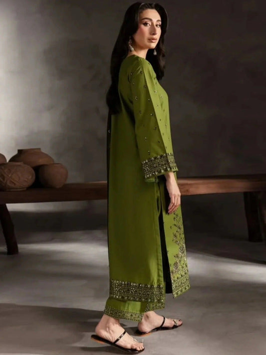 Green-Pyara Jora Lawn Embroidered Stitched 3-Piece Suit-Ezma