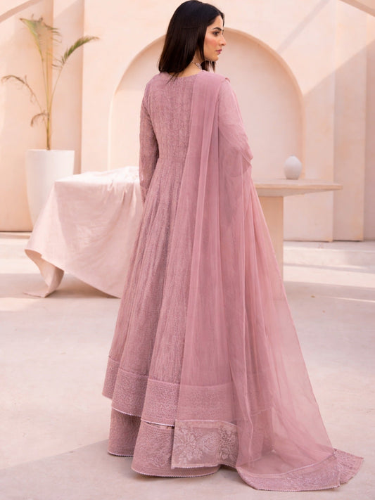 Pink-Manahil Arts Chiffon Embellished Maxi-L-025-Mauve Pink