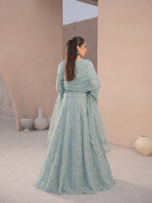 Grey-Manahil Arts Net Embellished Lehenga Set-L-004-GREY