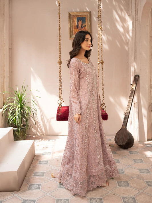 Pink Manahil Arts Chiffon Embellished Stitched 3-Piece Suit-K-169-Tea Rose Pink