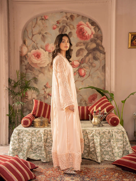 Peach Manahil Arts Chiffon Embellished Stitched 3-Piece Suit-K-165-Peach