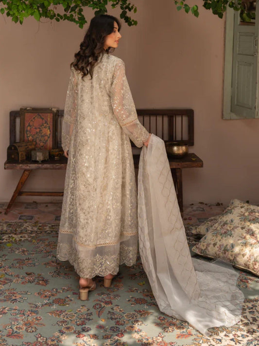 Brown Manahil Arts Organza Embellished Maxi-K-151-Tan Brown
