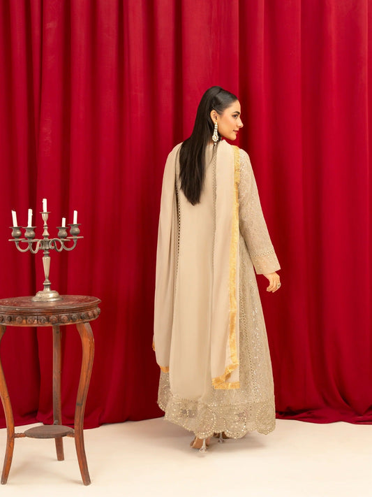 Beige Manahil Arts Chiffon Embellished Maxi-K-136-Beige
