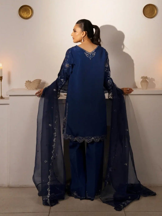 Haleema Sadia Sheesha Silk Embellished Stitched 3-Piece Suit-Sapphire